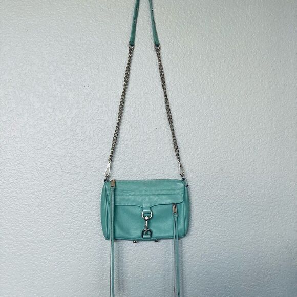 Rebecca Minkoff Gold Chain Aqua Mint Crossbody Purse Bag - Picture 2 of 16